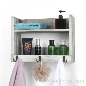 Étagère de salle de bain avec porte-serviettes à crochets avec étagère